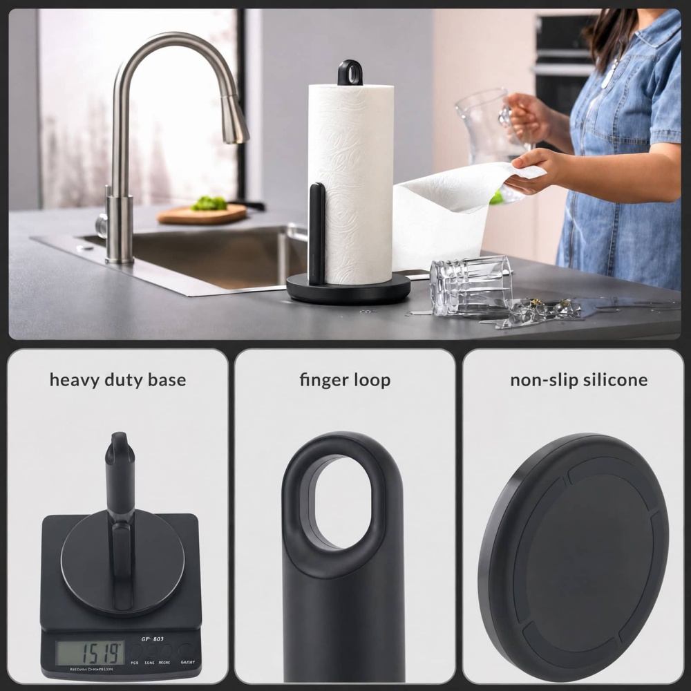 Tension Arm Paper Towel Holder Countertop ONE HAND simple TEAR