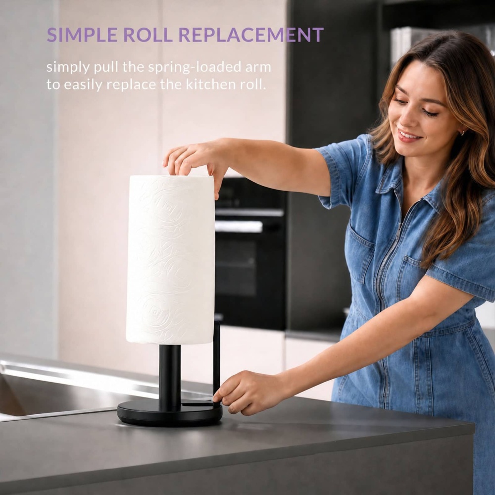 Tension Arm Paper Towel Holder Countertop ONE HAND simple TEAR