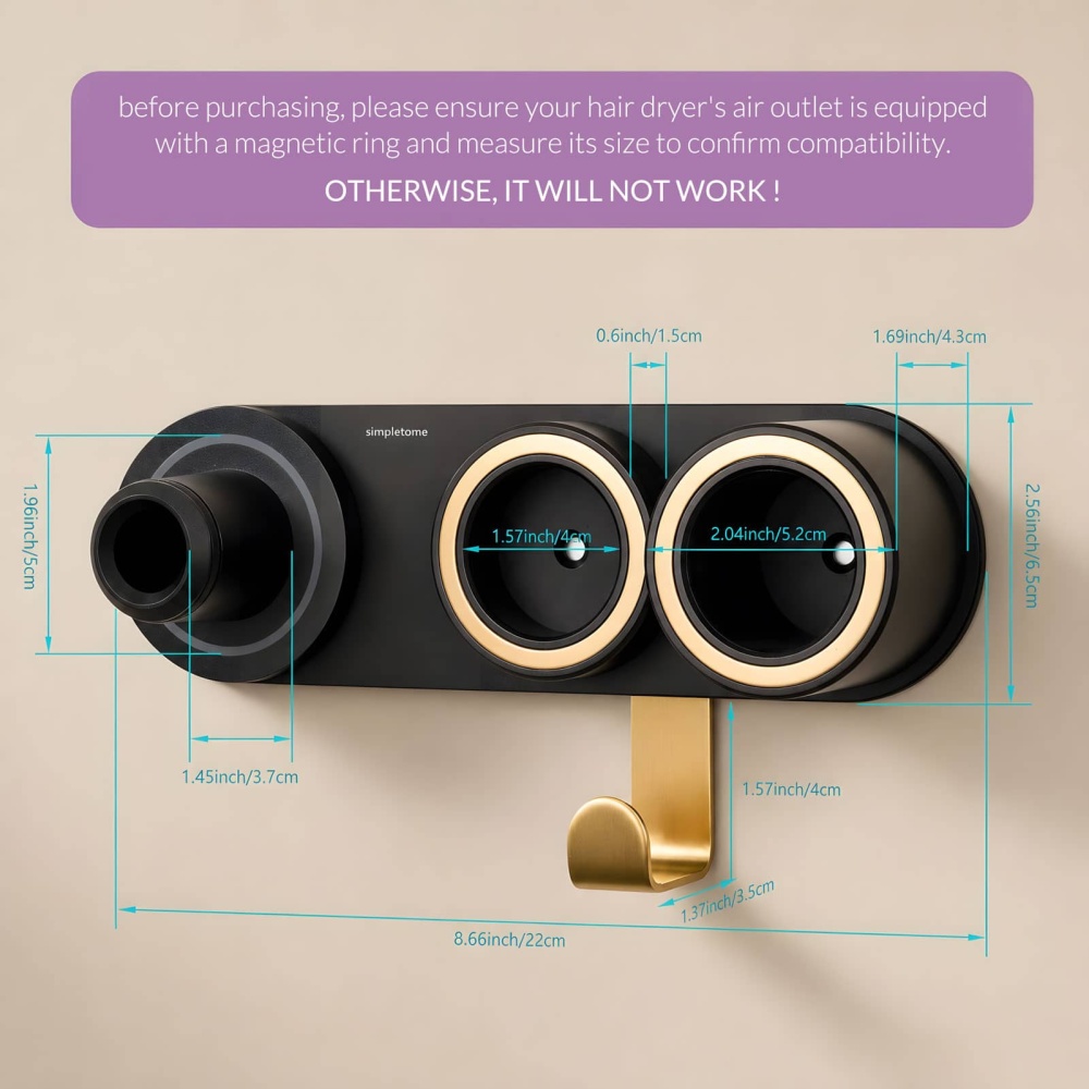 Dyson Nural Holder Wall Mount for All Magnetic High Speed Blow Dryer