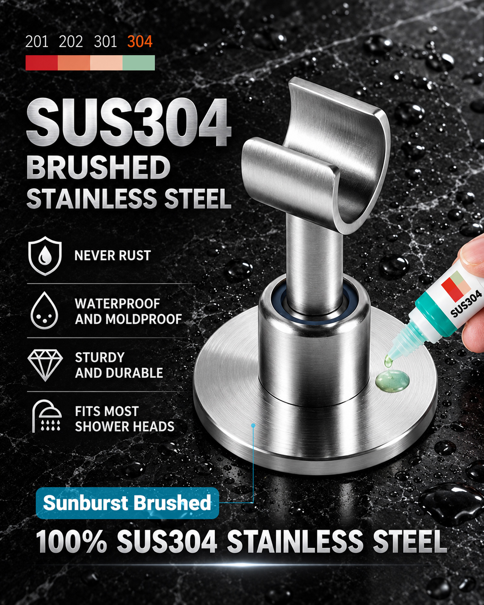 360° Adhesive Shower Head Holder Wall Mount Bracket