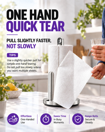 Tension Arm Paper Towel Holder Countertop ONE HAND simple TEAR