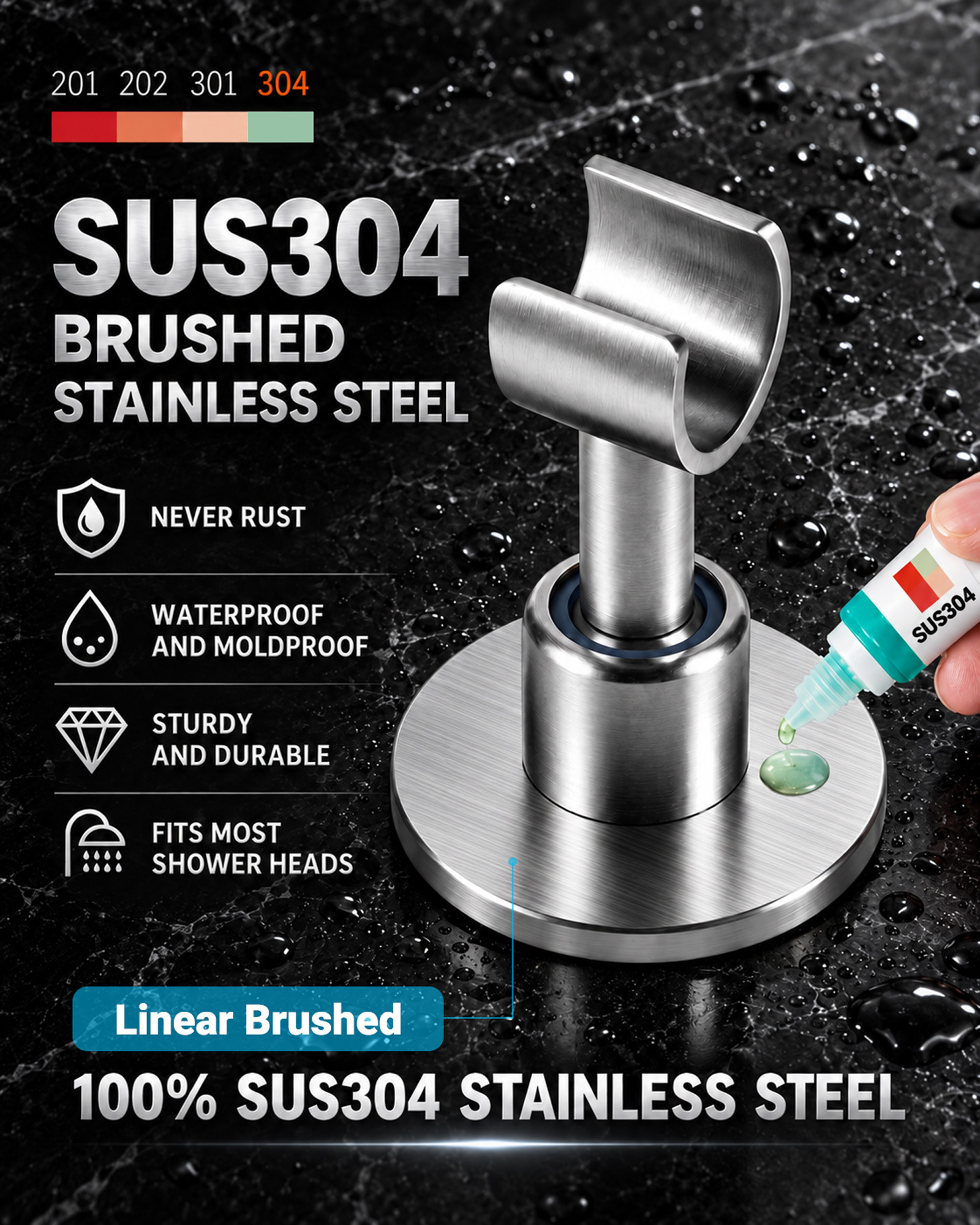 360° Adhesive Shower Head Holder Wall Mount Bracket