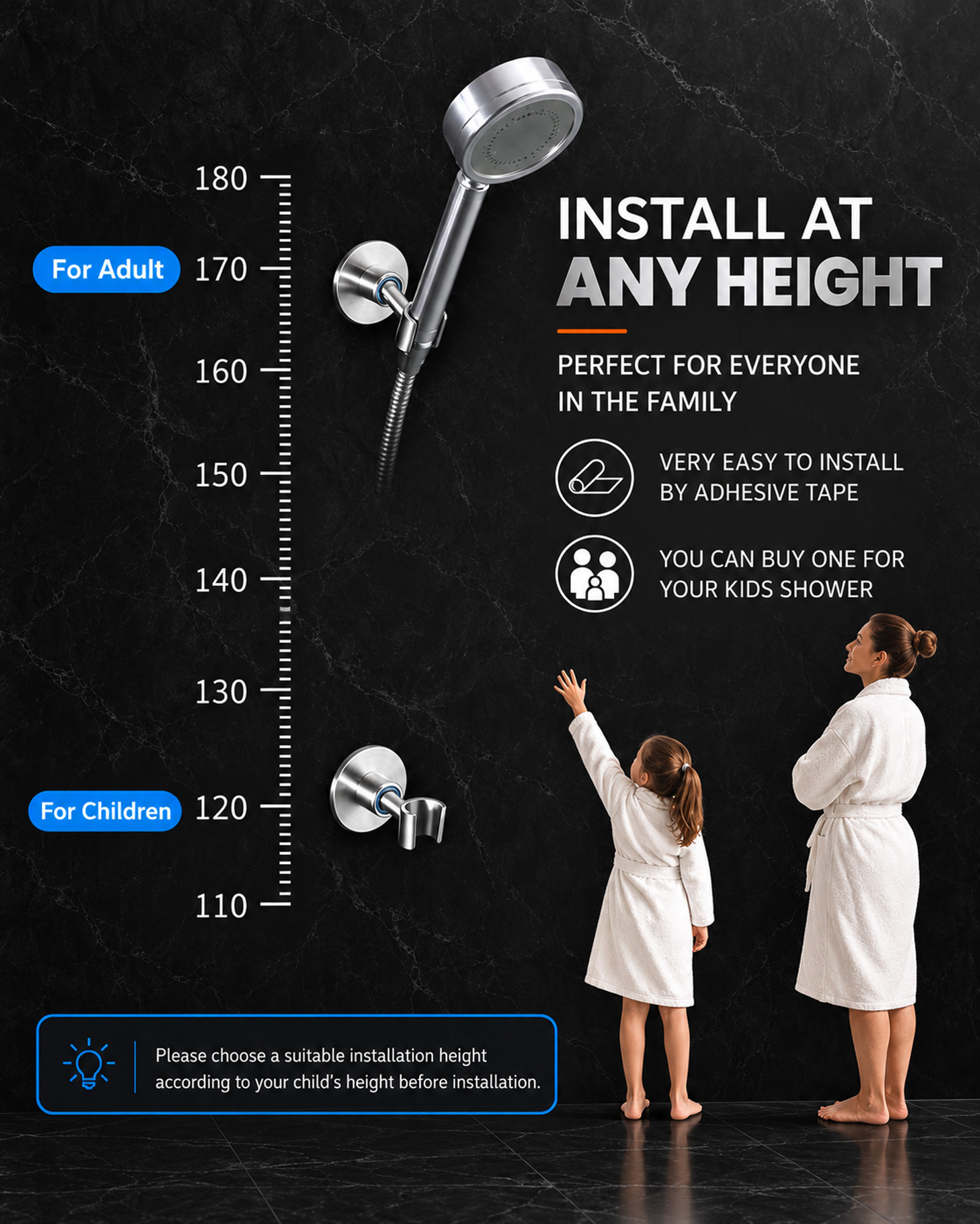 360° Adhesive Shower Head Holder Wall Mount Bracket