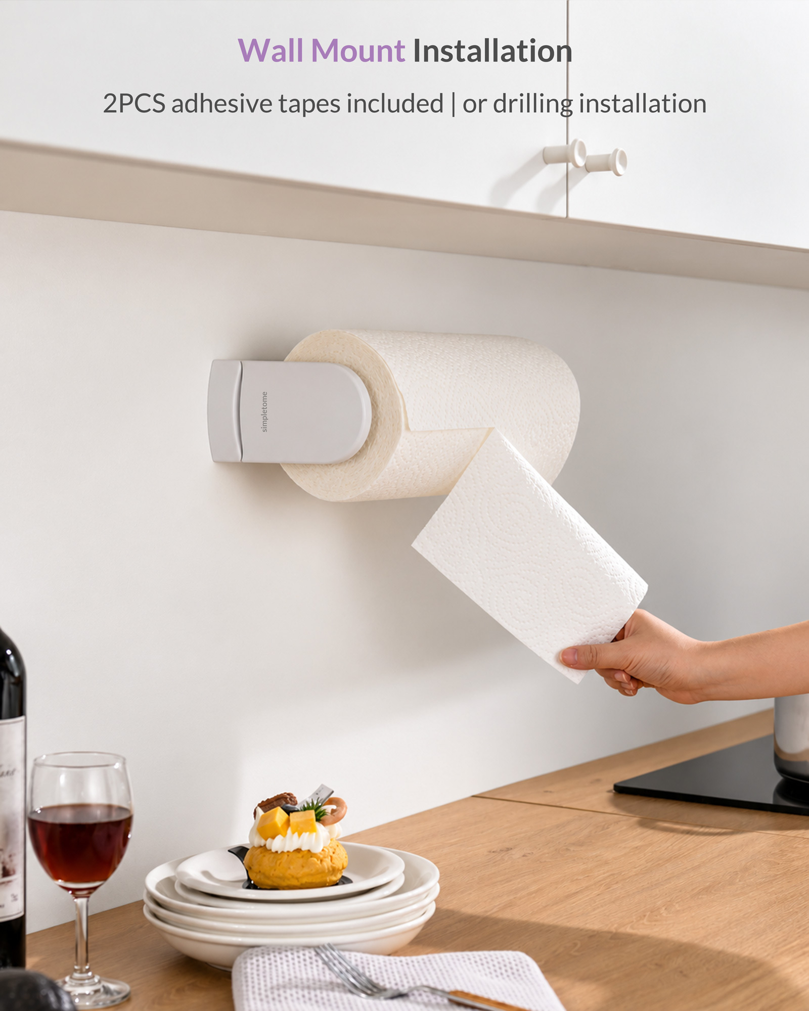 SimplyTear ONE HAND TEAR Paper Towel Holder Under Cabinet OR Wall Mount