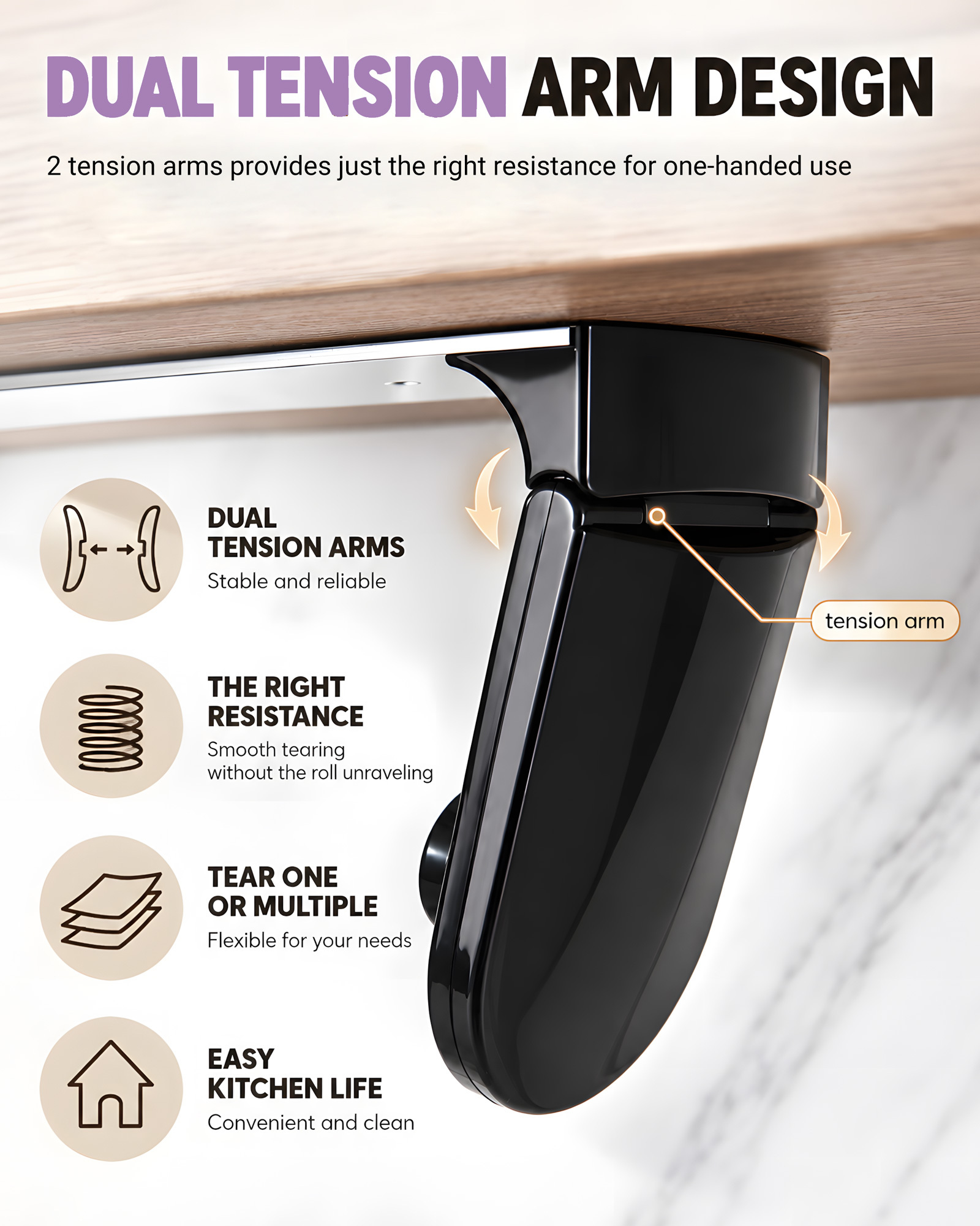 SimplyTear ONE HAND TEAR Paper Towel Holder Under Cabinet OR Wall Mount