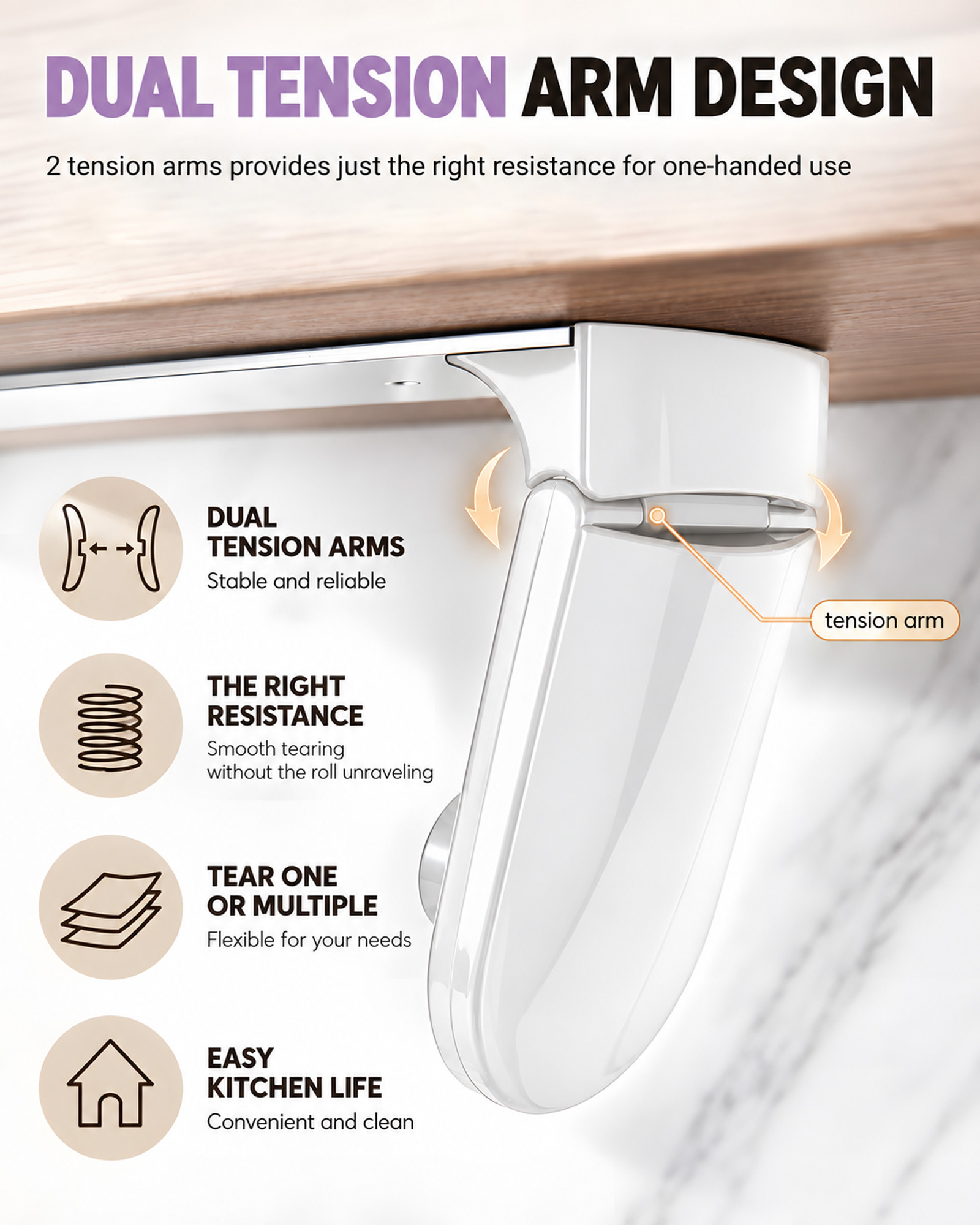 SimplyTear ONE HAND TEAR Paper Towel Holder Under Cabinet OR Wall Mount