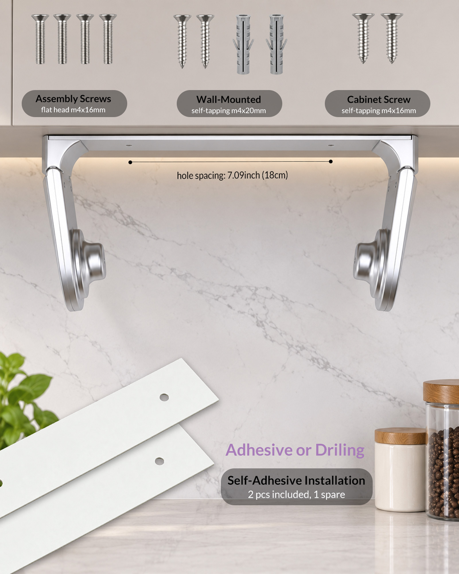 SimplyTear ONE HAND TEAR Paper Towel Holder Under Cabinet OR Wall Mount