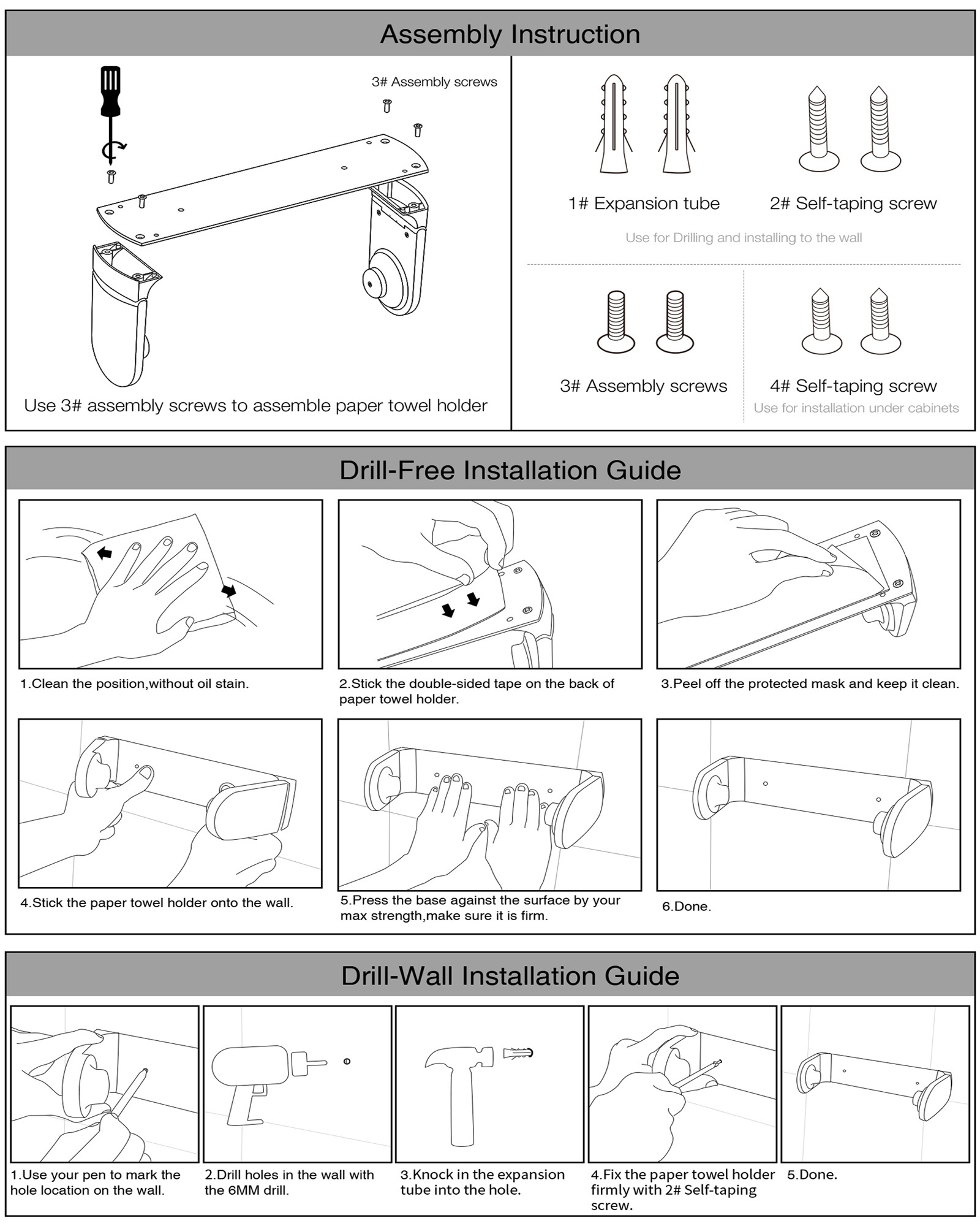 SimplyTear ONE HAND TEAR Paper Towel Holder Under Cabinet OR Wall Mount