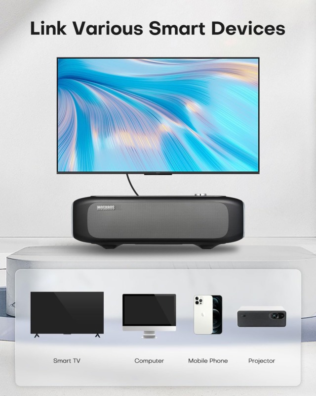Mosbros Theater 70 Karaoke Machine with Two Micphones, 2.1 Channels, Subwoofer, Home Theater Audio Sound Bar for Smart TV