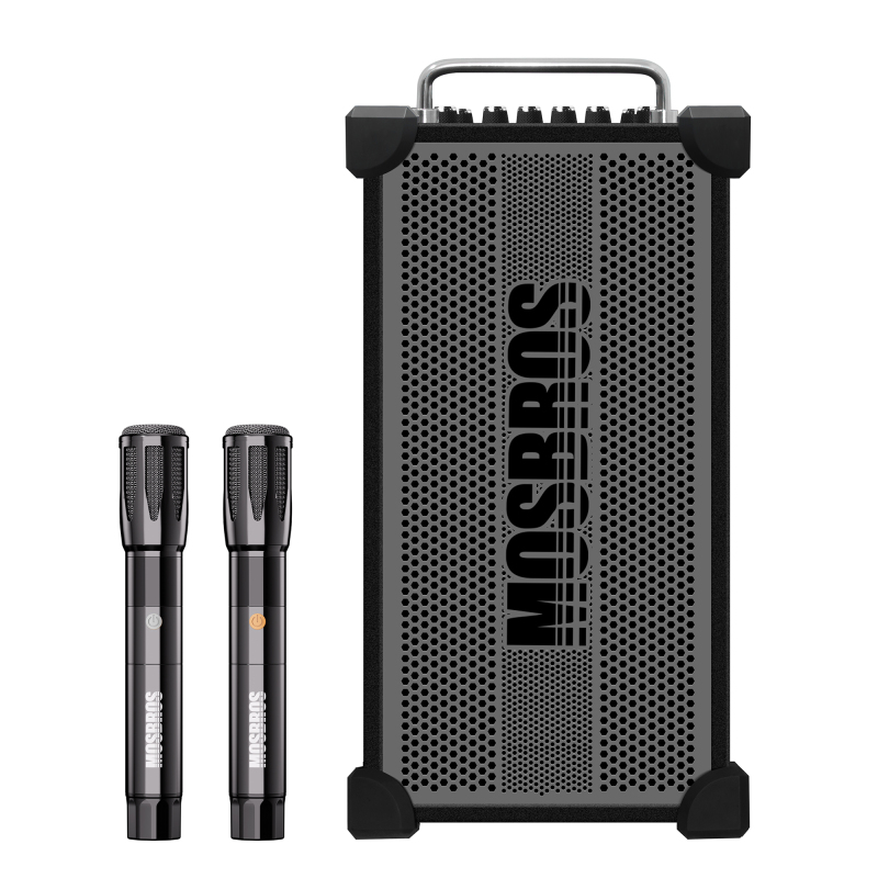 Music Box V20 250W high power 7 sound units high school bass three-way two wireless microphones outdoor party speaker