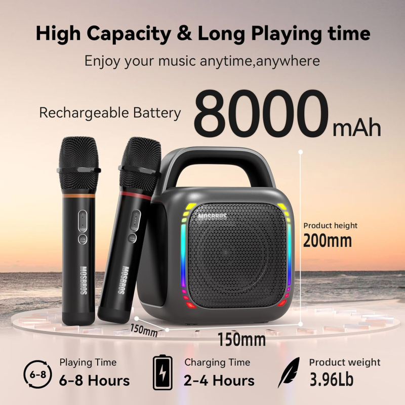 Mosbros KARABOX Portable Karaoke Speaker with RGB Light for Home Party 50W with 2 Microphones