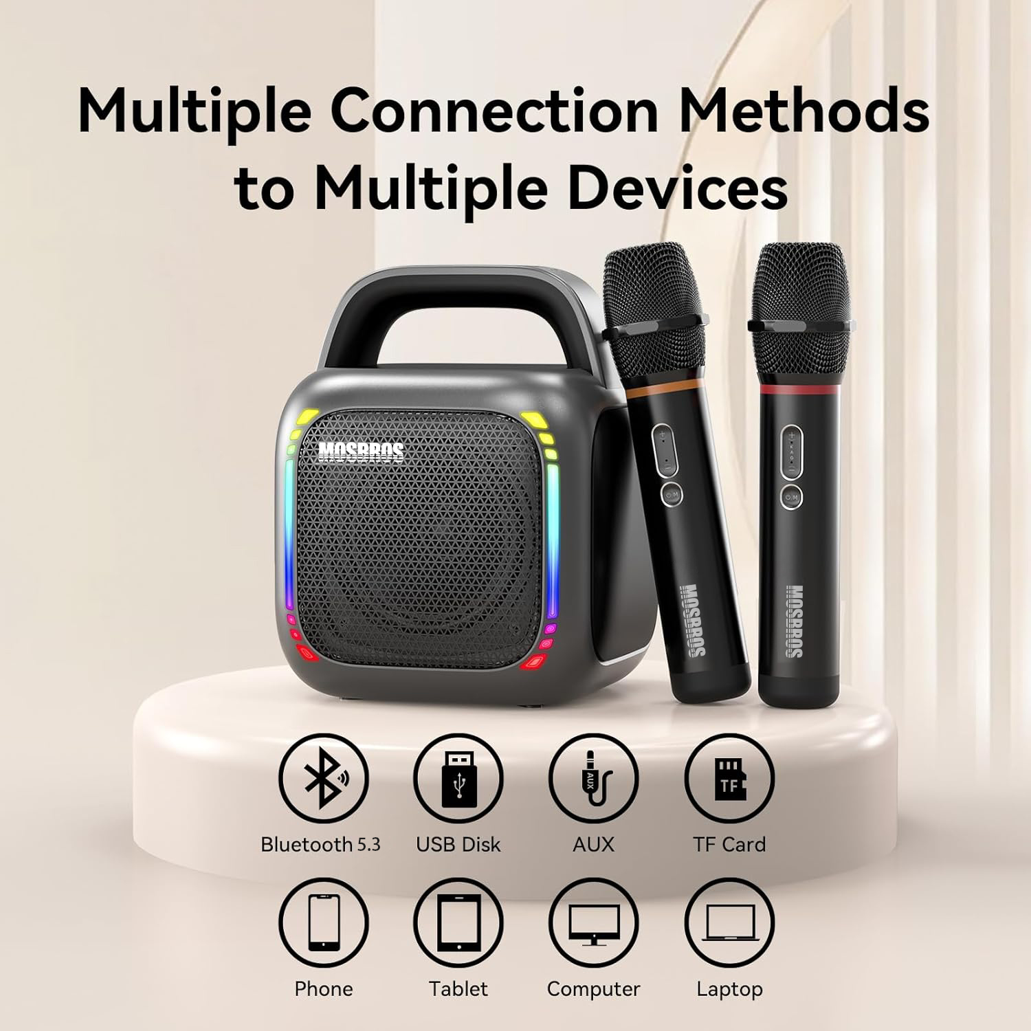 Mosbros KARABOX Portable Karaoke Speaker with RGB Light for Home Party 50W with 2 Microphones
