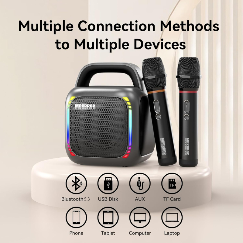 Mosbros KARABOX Portable Karaoke Speaker with RGB Light for Home Party 50W with 2 Microphones