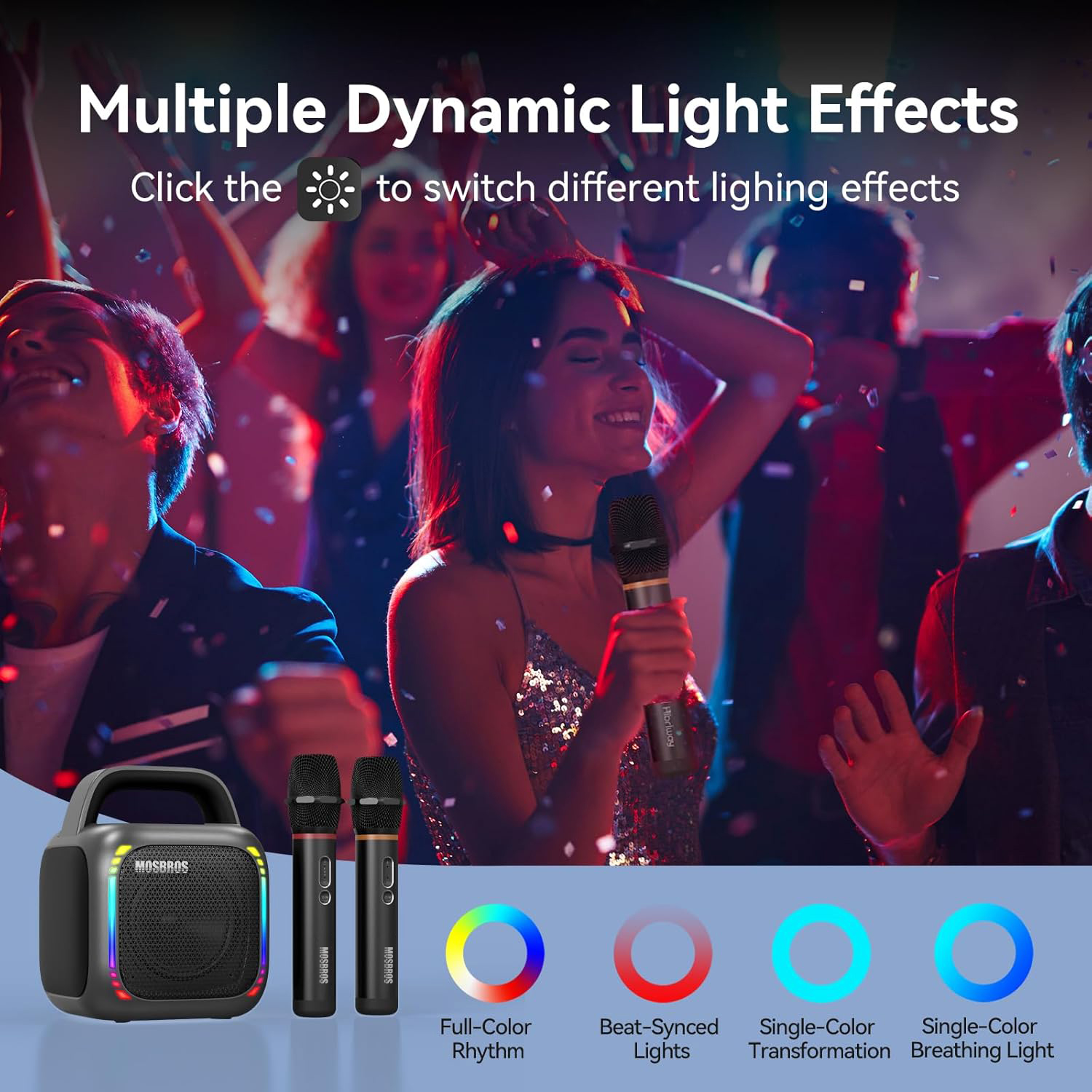 Mosbros KARABOX Portable Karaoke Speaker with RGB Light for Home Party 50W with 2 Microphones