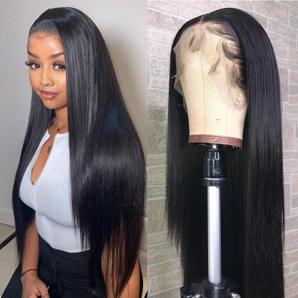 13x4 Lace Front Wigs Natural Color Straight Brazilian Virgin Human Hair Wigs Pre Plucked Hairline With Baby Hair (LFW004)