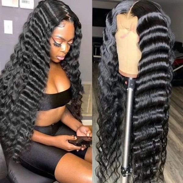 13x4 Lace Front Wigs Natural Color Deep Wave Brazilian Virgin Human Hair Wigs Pre Plucked Hairline With Baby Hair (LFW015)