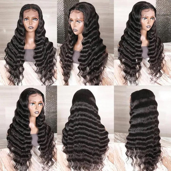 13x4 Lace Front Wigs Natural Color Deep Wave Brazilian Virgin Human Hair Wigs Pre Plucked Hairline With Baby Hair (LFW015)