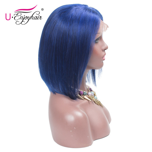 13X4 Lace Front Wigs Blue Color Straight Bob Style Brazilian Virgin Human Hair Wigs Pre Plucked Hairline With Baby Hair (CLFW010)