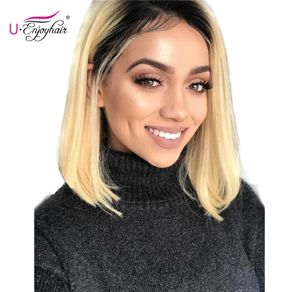 13X4 Lace Front Wigs 1B 613 Blonde Color Straight Bob Style Brazilian Virgin Human Hair Wigs Pre Plucked Hairline With Baby Hair (613B006)