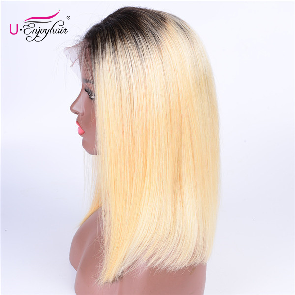 13X4 Lace Front Wigs 1B 613 Blonde Color Straight Bob Style Brazilian Virgin Human Hair Wigs Pre Plucked Hairline With Baby Hair (613B006)