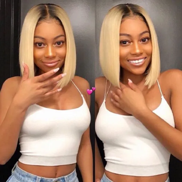 13X4 Lace Front Wigs 1B 613 Blonde Color Straight Bob Style Brazilian Virgin Human Hair Wigs Pre Plucked Hairline With Baby Hair (613B006)