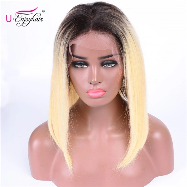 13X4 Lace Front Wigs 1B 613 Blonde Color Straight Bob Style Brazilian Virgin Human Hair Wigs Pre Plucked Hairline With Baby Hair (613B006)