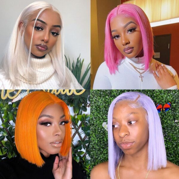 13X4 Lace Front Wigs Light Pink Color Straight Bob Style Brazilian Virgin Human Hair Wigs Pre Plucked Hairline With Baby Hair (CLFW009)