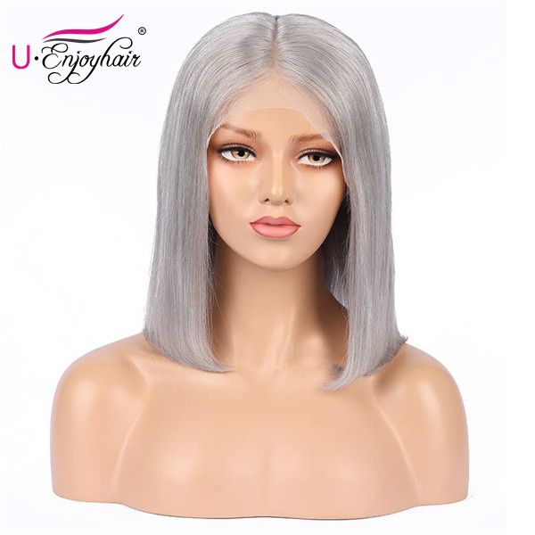 13X4 Lace Front Wigs Grey Color Straight Bob Style Brazilian Virgin Human Hair Wigs Pre Plucked Hairline With Baby Hair (CLFW013)