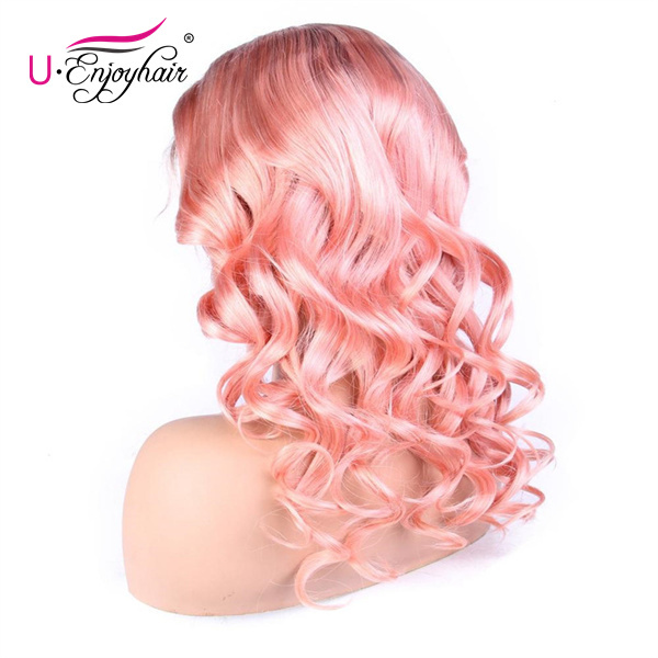 13X4 Lace Front Wigs 1B Pink Color Body Wave Brazilian Virgin Human Hair Wigs Pre Plucked Hairline With Baby Hair (CLFW014)