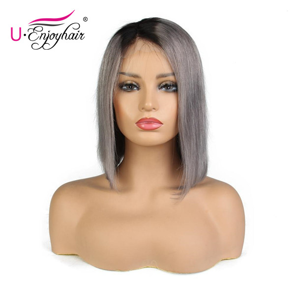13X4 Lace Front Wigs 1B Grey Color Straight Bob Style Brazilian Virgin Human Hair Wigs Pre Plucked Hairline With Baby Hair (CLFW012)