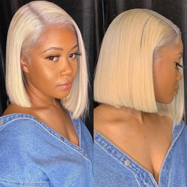 13X4 Lace Front Wigs 613 Blonde Color Straight Bob Style Brazilian Virgin Human Hair Wigs Pre Plucked Hairline With Baby Hair (613B005)