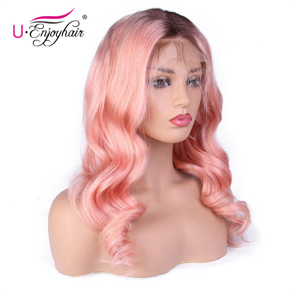 13X4 Lace Front Wigs 1B Pink Color Body Wave Brazilian Virgin Human Hair Wigs Pre Plucked Hairline With Baby Hair (CLFW014)