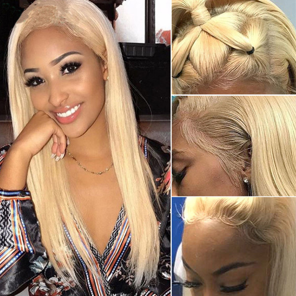 13X4 Lace Front Wigs 613 Blonde Color Straight Brazilian Virgin Human Hair Wigs Pre Plucked Hairline With Baby Hair (613B001)