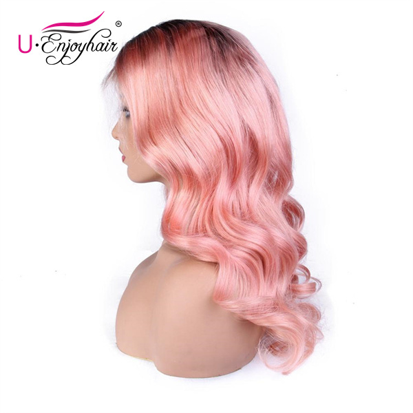13X4 Lace Front Wigs 1B Pink Color Body Wave Brazilian Virgin Human Hair Wigs Pre Plucked Hairline With Baby Hair (CLFW014)