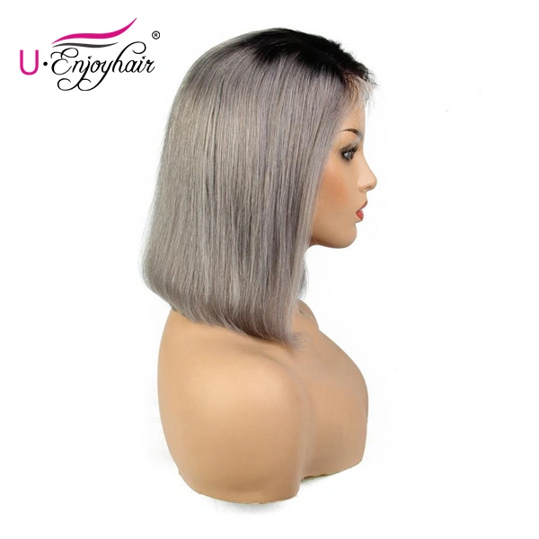 13X4 Lace Front Wigs 1B Grey Color Straight Bob Style Brazilian Virgin Human Hair Wigs Pre Plucked Hairline With Baby Hair (CLFW012)