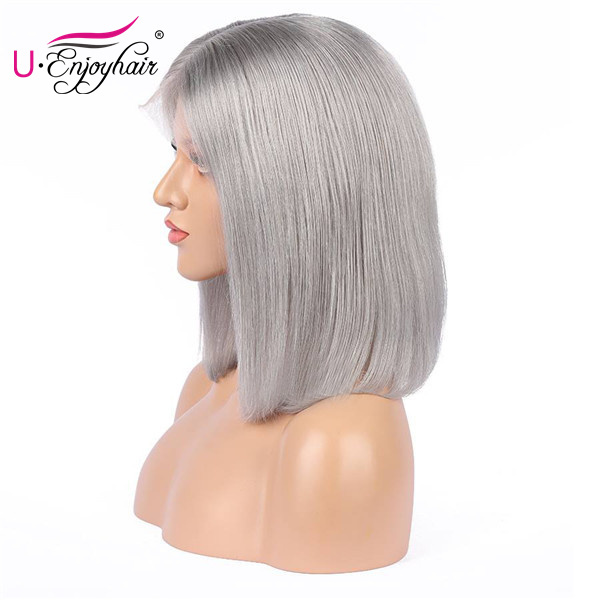 13X4 Lace Front Wigs Grey Color Straight Bob Style Brazilian Virgin Human Hair Wigs Pre Plucked Hairline With Baby Hair (CLFW013)