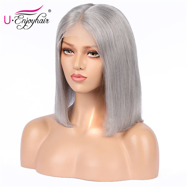 13X4 Lace Front Wigs Grey Color Straight Bob Style Brazilian Virgin Human Hair Wigs Pre Plucked Hairline With Baby Hair (CLFW013)
