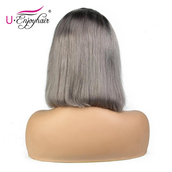 13X4 Lace Front Wigs 1B Grey Color Straight Bob Style Brazilian Virgin Human Hair Wigs Pre Plucked Hairline With Baby Hair (CLFW012)
