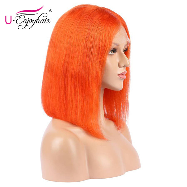 13X4 Lace Front Wigs Orange Yellow Color Straight Bob Style Brazilian Virgin Human Hair Wigs Pre Plucked Hairline With Baby Hair (CLFW011)