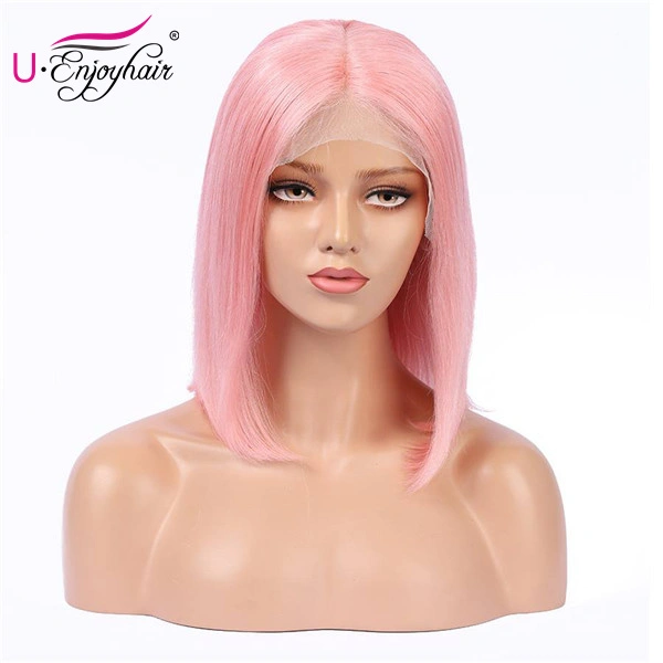 13X4 Lace Front Wigs Light Pink Color Straight Bob Style Brazilian Virgin Human Hair Wigs Pre Plucked Hairline With Baby Hair (CLFW009)