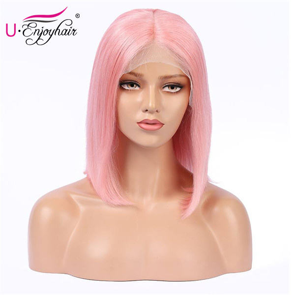 13X4 Lace Front Wigs Light Pink Color Straight Bob Style Brazilian Virgin Human Hair Wigs Pre Plucked Hairline With Baby Hair (CLFW009)