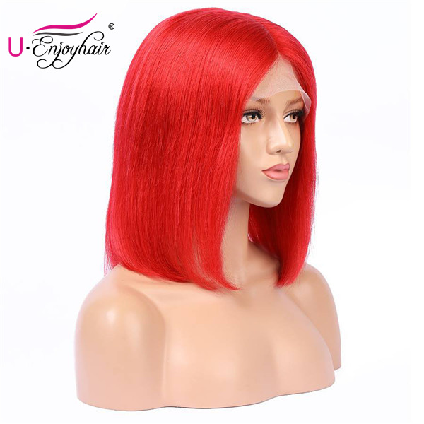 13X4 Lace Front Wigs Red Color Straight Bob Style Brazilian Virgin Human Hair Wigs Pre Plucked Hairline With Baby Hair (CLFW008)