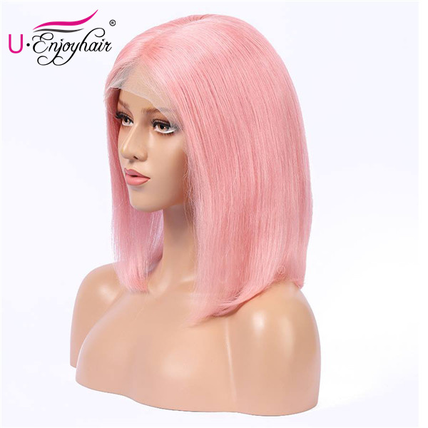13X4 Lace Front Wigs Light Pink Color Straight Bob Style Brazilian Virgin Human Hair Wigs Pre Plucked Hairline With Baby Hair (CLFW009)