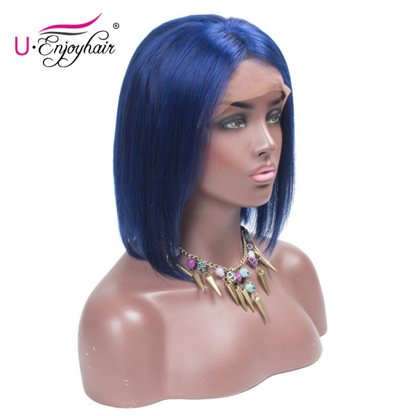 13X4 Lace Front Wigs Blue Color Straight Bob Style Brazilian Virgin Human Hair Wigs Pre Plucked Hairline With Baby Hair (CLFW010)