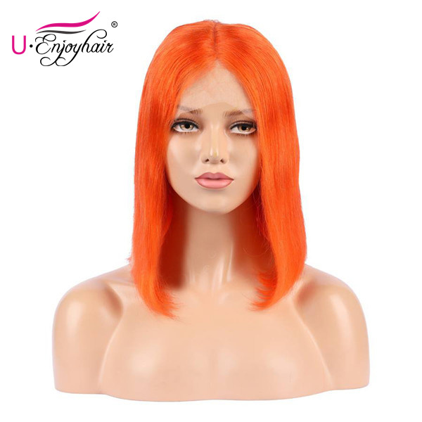 13X4 Lace Front Wigs Orange Yellow Color Straight Bob Style Brazilian Virgin Human Hair Wigs Pre Plucked Hairline With Baby Hair (CLFW011)