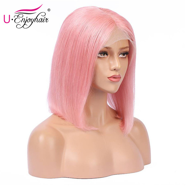 13X4 Lace Front Wigs Light Pink Color Straight Bob Style Brazilian Virgin Human Hair Wigs Pre Plucked Hairline With Baby Hair (CLFW009)