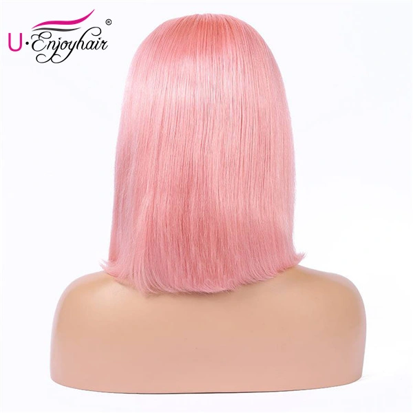 13X4 Lace Front Wigs Light Pink Color Straight Bob Style Brazilian Virgin Human Hair Wigs Pre Plucked Hairline With Baby Hair (CLFW009)