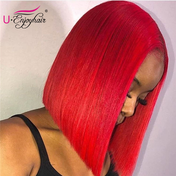 13X4 Lace Front Wigs Red Color Straight Bob Style Brazilian Virgin Human Hair Wigs Pre Plucked Hairline With Baby Hair (CLFW008)