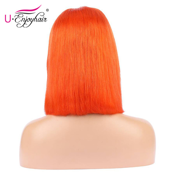 13X4 Lace Front Wigs Orange Yellow Color Straight Bob Style Brazilian Virgin Human Hair Wigs Pre Plucked Hairline With Baby Hair (CLFW011)