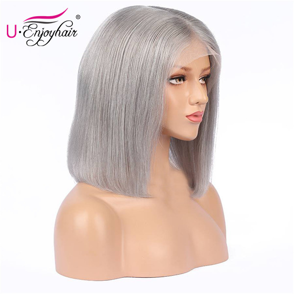 13X4 Lace Front Wigs Grey Color Straight Bob Style Brazilian Virgin Human Hair Wigs Pre Plucked Hairline With Baby Hair (CLFW013)